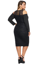 Black Cold Shoulder Mesh Yoke Plus Size Dress