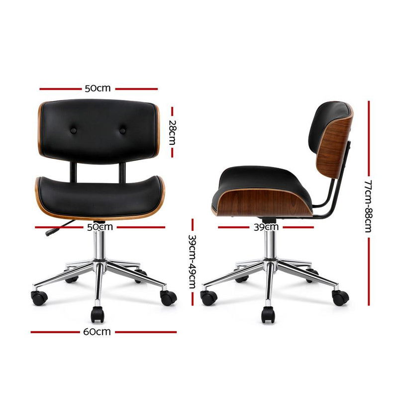 Artiss Wooden & PU Leather Office Desk Chair - Black