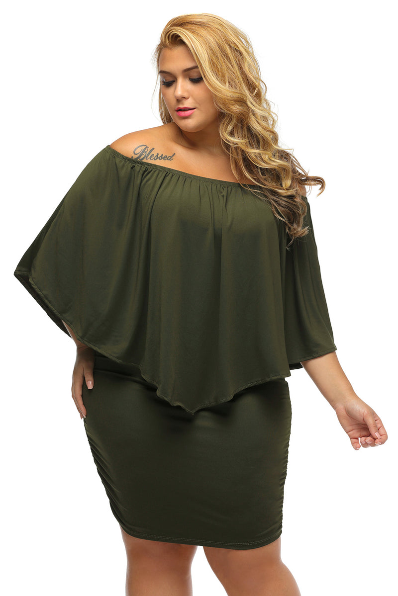 Plus Size Multiple Dressing Layered Army Green Mini Poncho Dress