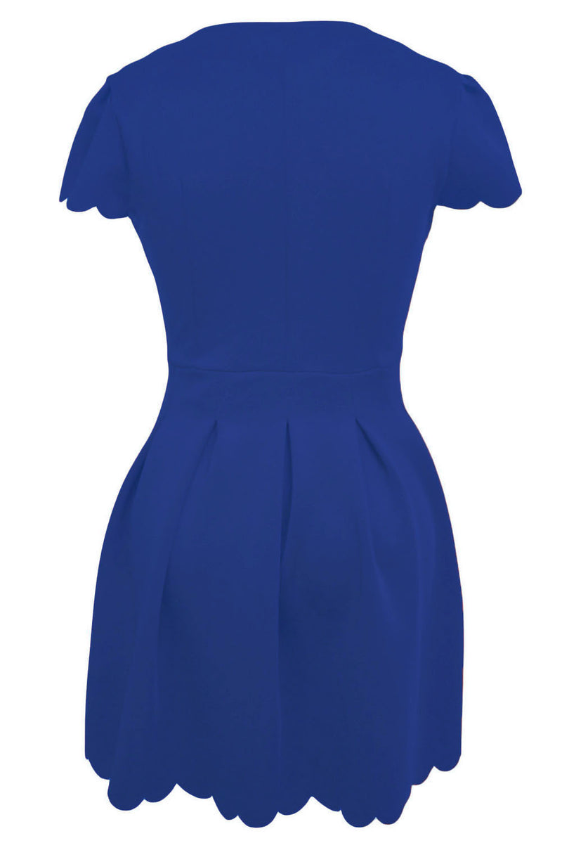 Blue Sweet Scallop Pleated Skater Dress