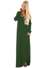 Green Y Strap Neckline Relaxed Long Jersey Dress