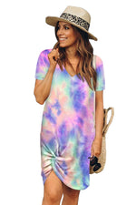 Multicolor Tie-dye Short Sleeve Side Knot T-shirt Dress