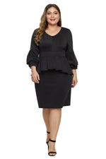 Black Bell Sleeve Plus Size Peplum Dress