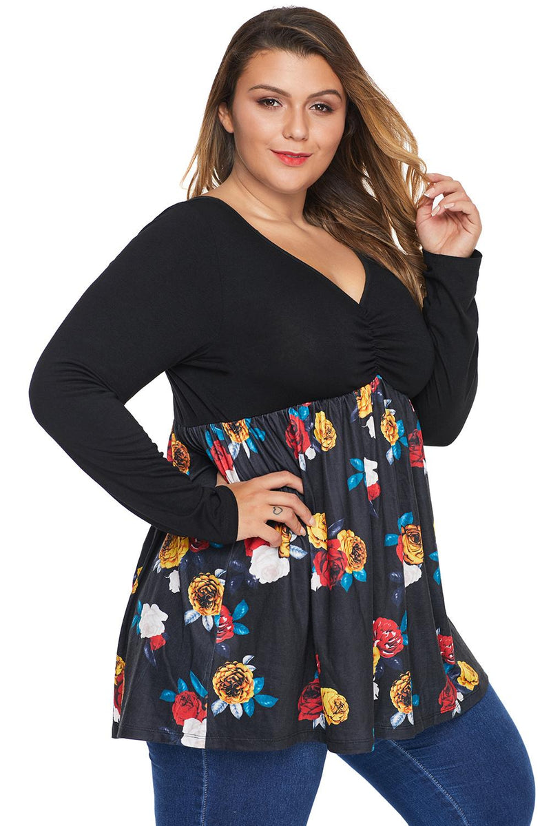 Long Sleeve Babydoll Style High Waist Plus Size Tunic