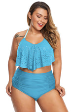 Sky Blue Allure Juniors Plus Size Laser Cut Flounce Swimwear