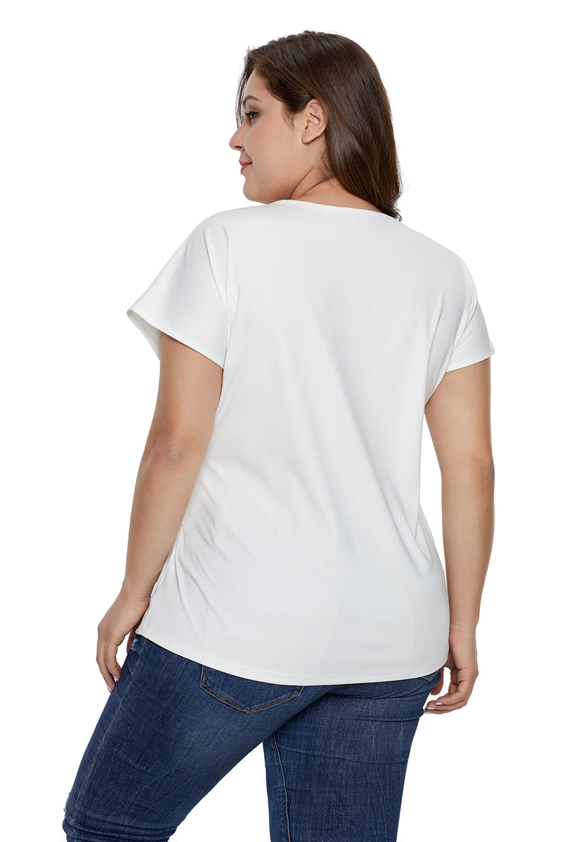 White Plus Size Twist Front Top