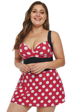 Plus Size Polka Dot White Red Bikini Top with Swim Skirt