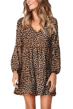 Leopard Ruffle V-Neck Flowy Loose Tunic Dress