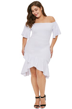 White Off Shoulder Plus Size Dress with Ruffles