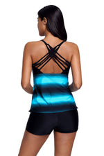 Bluish Strappy Hollow-out Back Plus Size Tankini