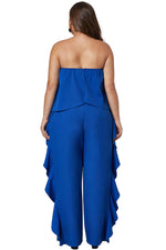 Cobalt Blue Prime Dreams Plus Size Strapless Ruffle Jumpsuit