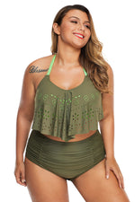 Green Allure Juniors Plus Size Laser Cut Flounce Swimwear