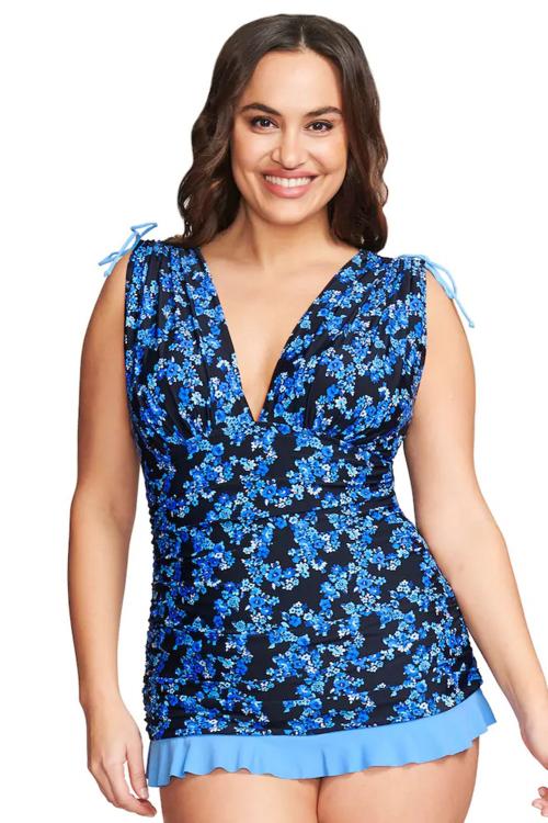 Black Plus Size Grecian Skater Ruched Tankini