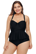 Black Moulded Cups Peplum Plus Size Bikini