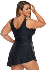 Black Plus Size V Neck Skater Swimdress Swimwear