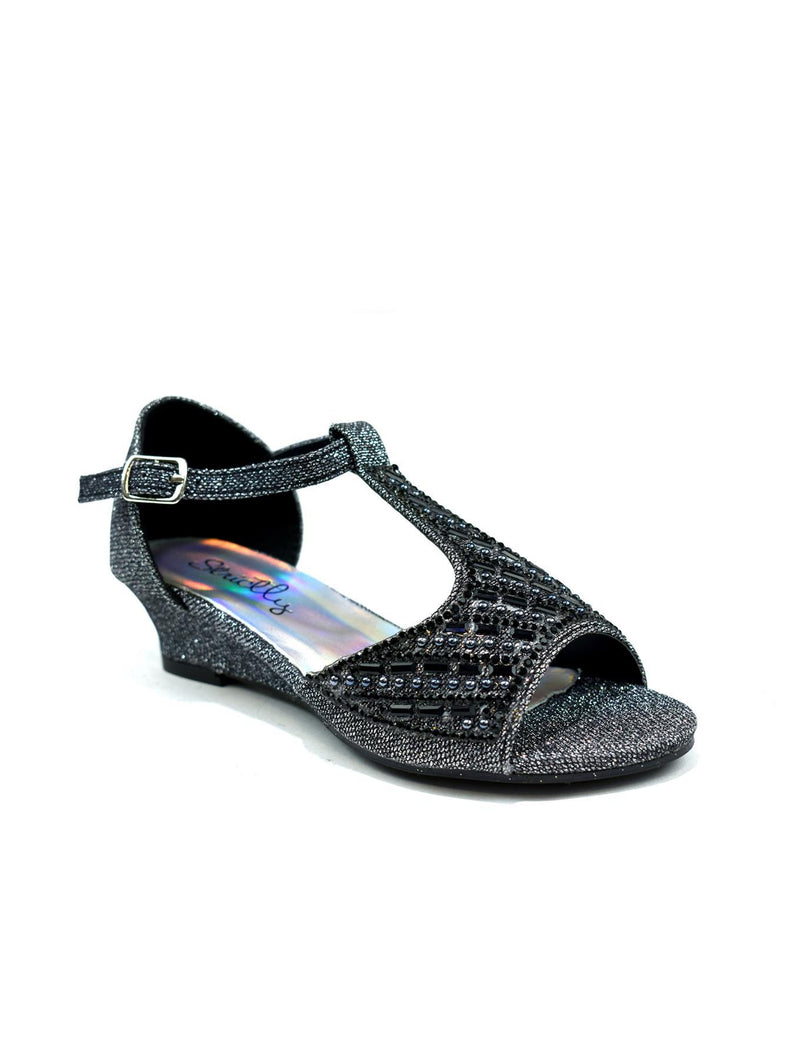 Girl's Wedge T-Bar Party Sandals Black