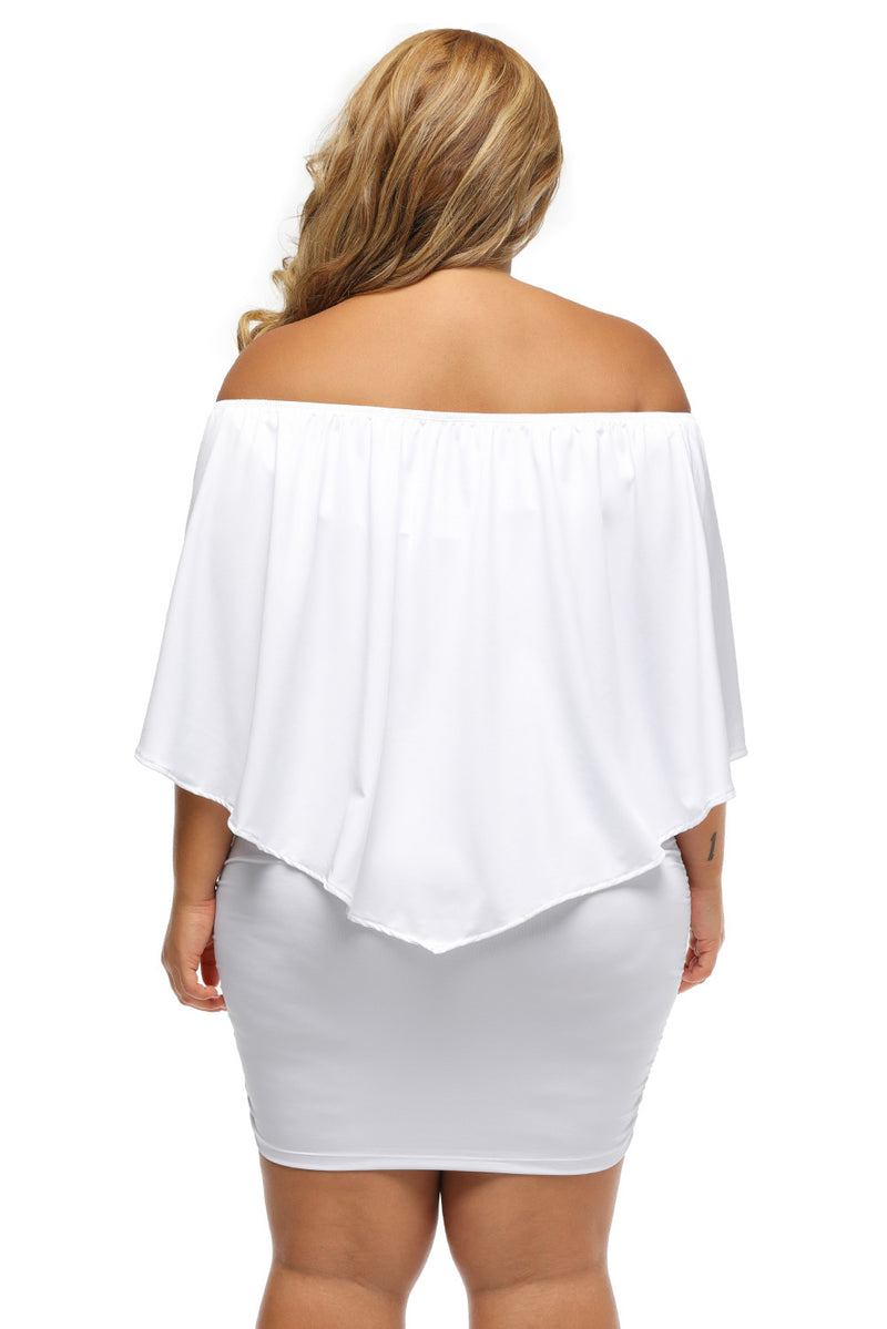 Plus Size Multiple Dressing Layered White Mini Poncho Dress