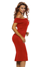 Red Off-the-shoulder Midi Dress