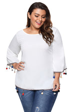 White Plus Size Crepe Pom Pom Cross Strap Blouse