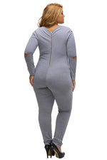 Gray Plus Size Slit Long Sleeve Jumpsuit