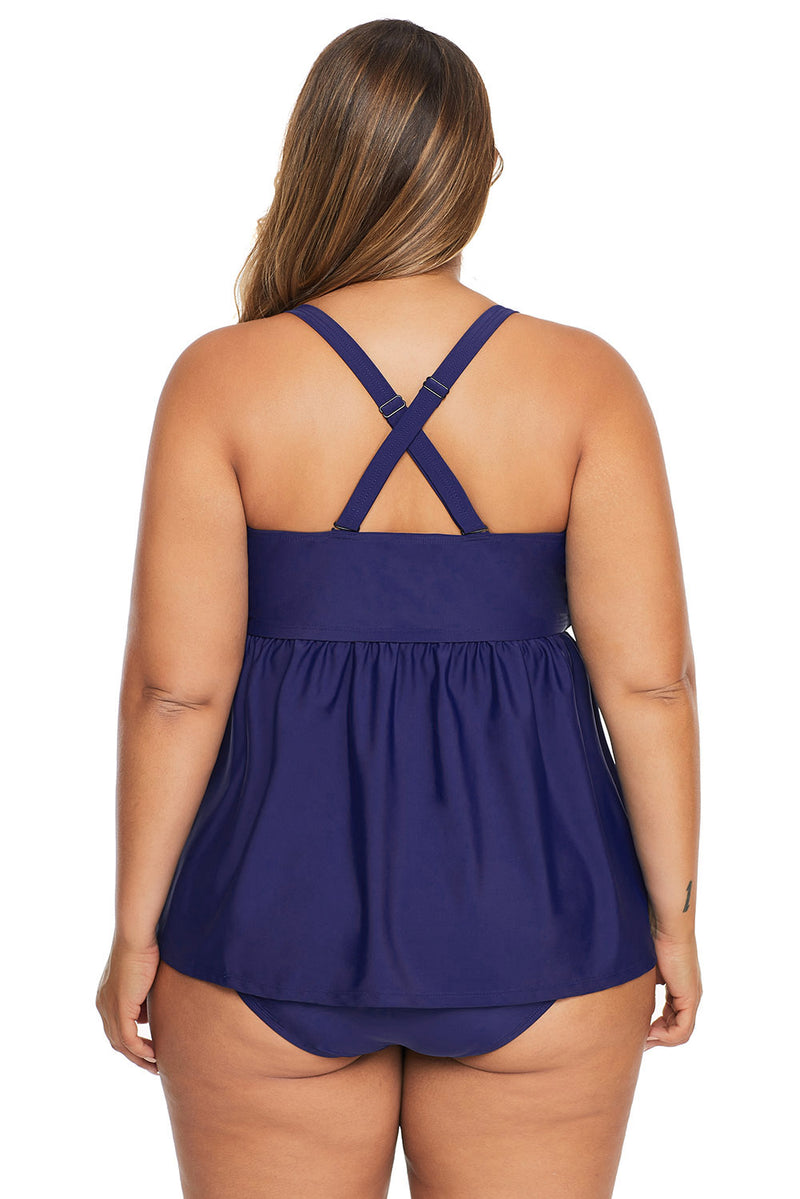 Navy Halter Plus Size Swimdress with Panty