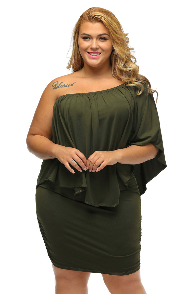 Plus Size Multiple Dressing Layered Army Green Mini Poncho Dress