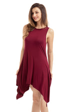 Burgundy Draped Asymmetric Hemline Sleeveless Jersey Dress