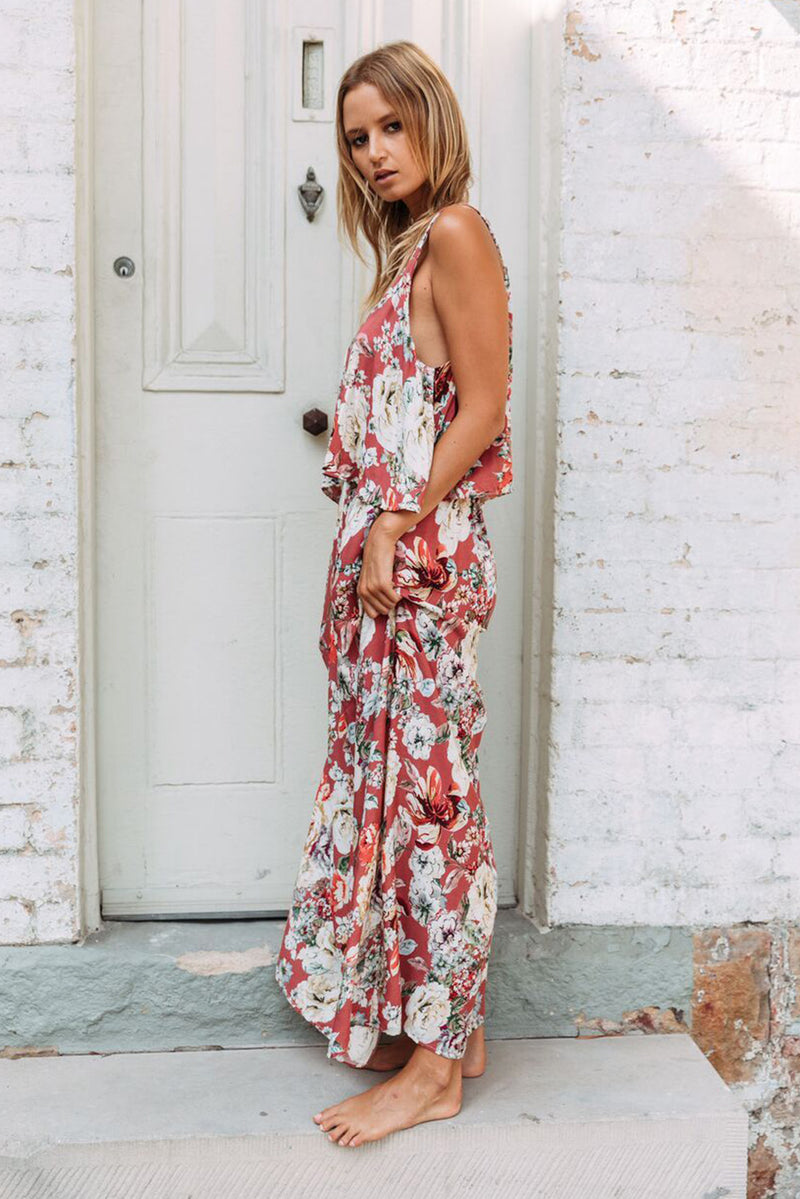 Chic Summer Boho Floral Maxi Dress in Pink