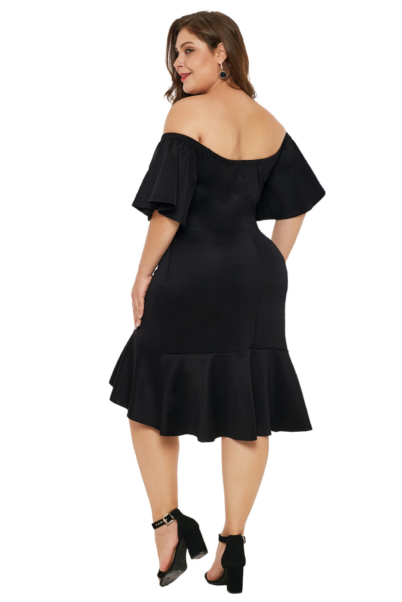 Black Off Shoulder Plus Size Dress with Ruffles