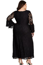 Black Lace Bell Sleeve Plus Size Maxi Dress