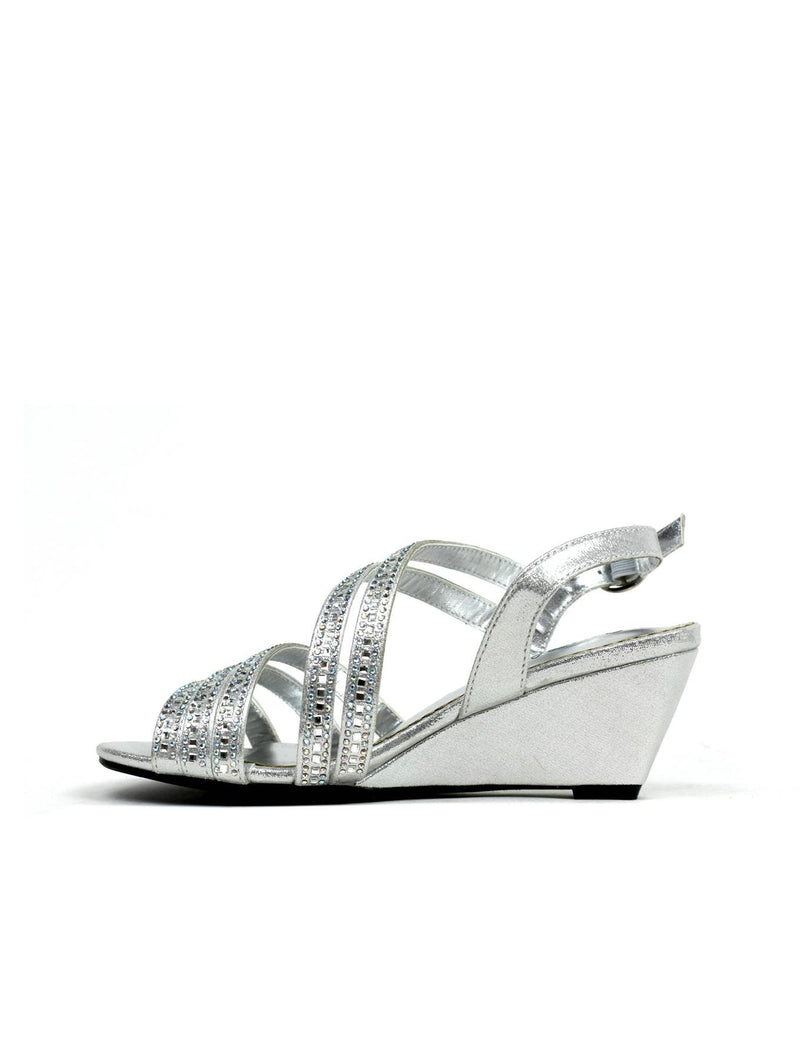 Multi-Strap Evening Wedge Silver