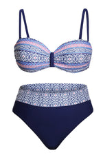 Blue Retro Print Plus Size Bikini Swimsuit