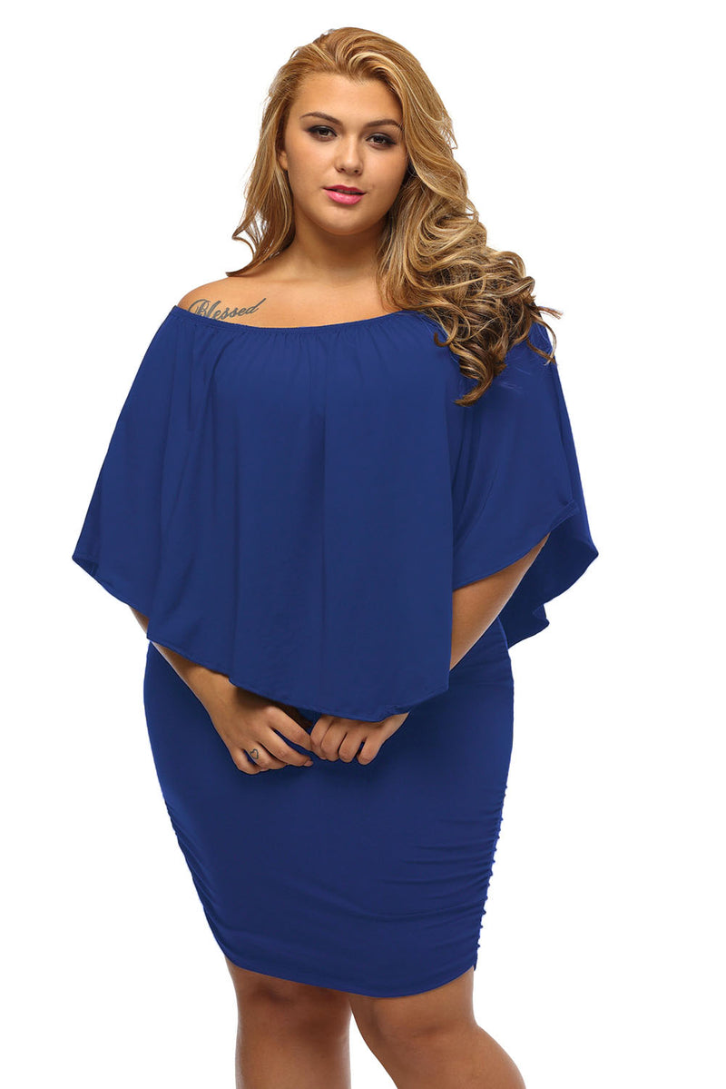 Plus Size Multiple Dressing Layered Blue Mini Poncho Dress