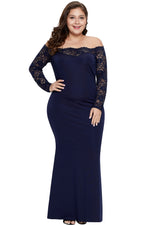 Blue Lace Off-The-Shoulder Plus Size Maxi Dress