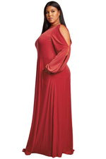 Red Split Long Sleeve Plus Size Maxi Dress