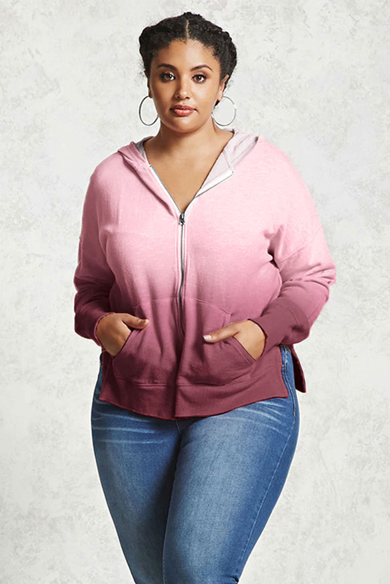 Red Plus Size Ombre Terry Hoodie