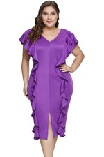 Purple Ruffled Flutter Sleeve Plus Size Dress