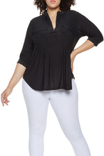 Black Plus Size Zip Up Pleated Top