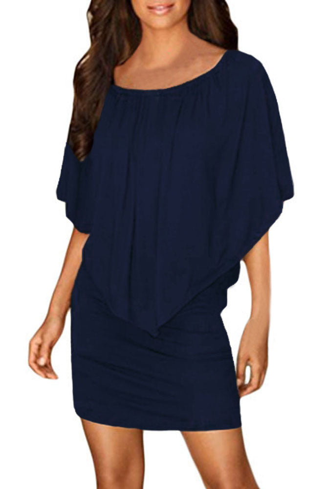 Multiple Dressing Layered Dark Blue Mini Poncho Dress