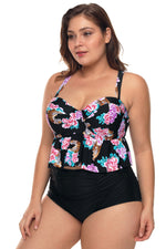 Peony and Tiger Print Ruffled Bikini High Waist Swimsuit