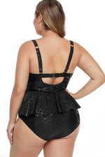 Black Plus Size Halter Neck Peplum Tankini