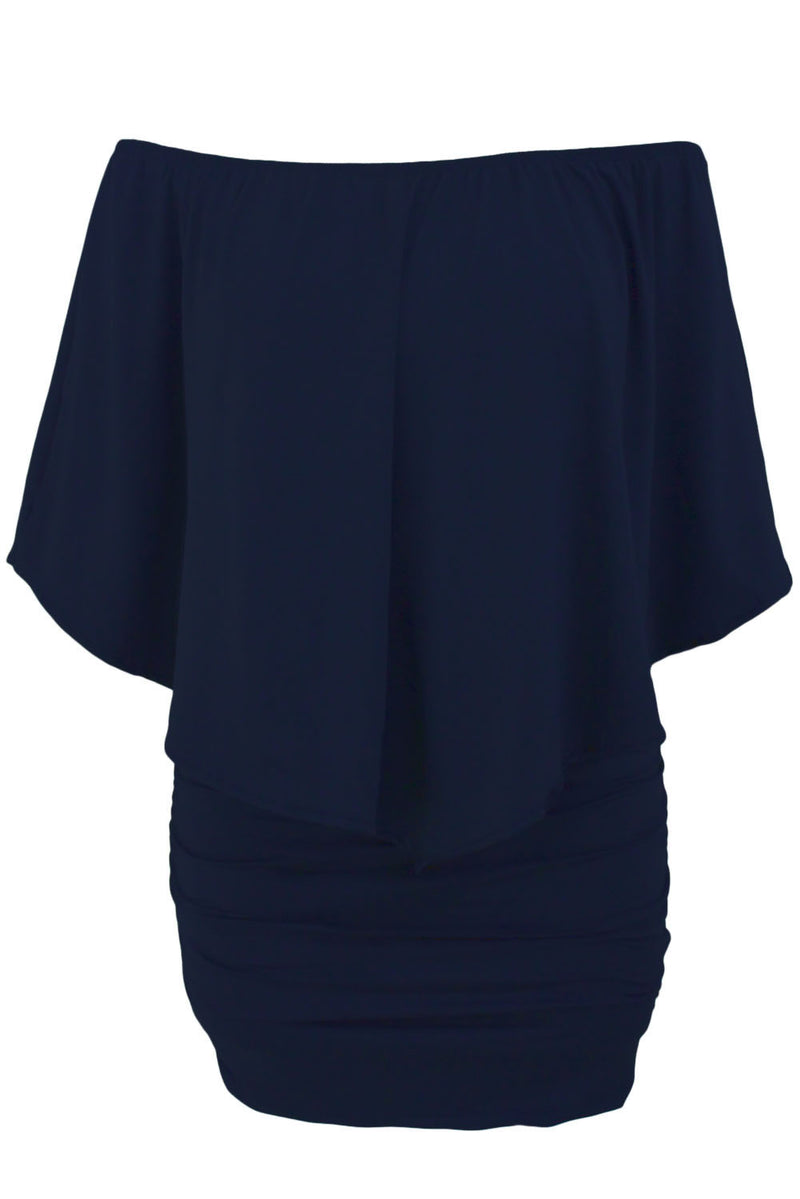 Multiple Dressing Layered Dark Blue Mini Poncho Dress