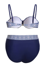 Blue Retro Print Plus Size Bikini Swimsuit