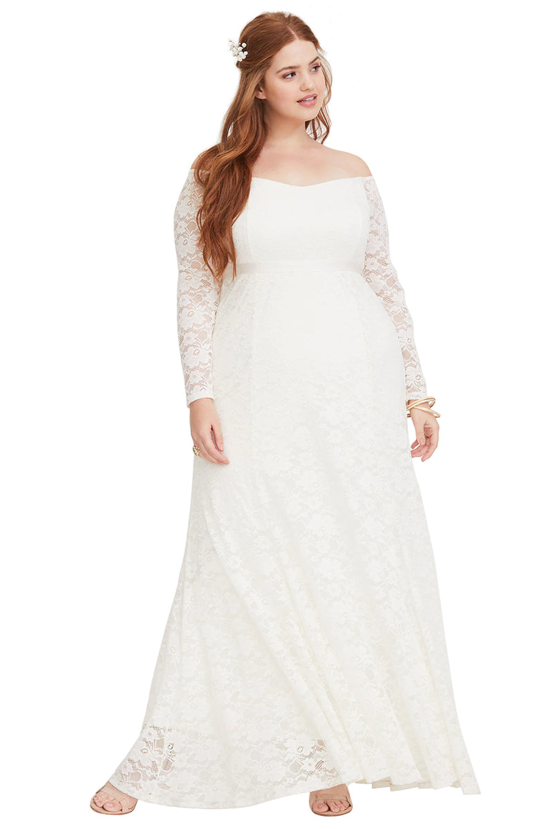 Special Occasion Plus Size White Lace Gown