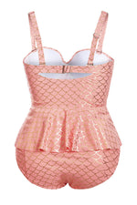 Pink Plus Size Halter Neck Peplum Tankini