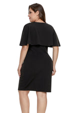 Black Button Front Capelet Sheath Plus Size Dress