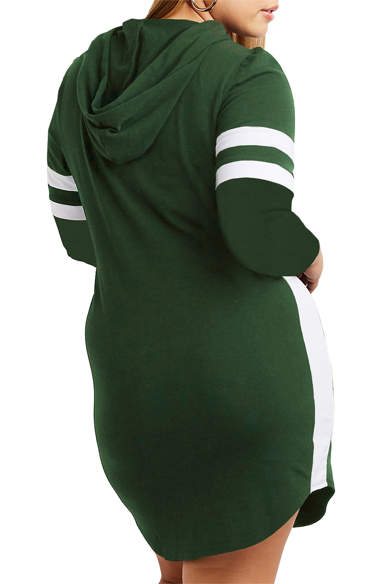 Army Green Varsity Striped Plus Size Sweatshirt Dress