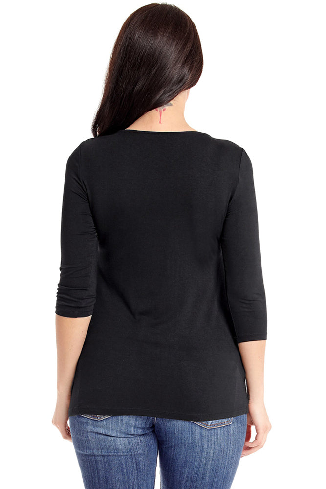 Black Gathered Drape V Neck Plus Size Top