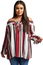 Red Striped Plus Size Off Shoulder Blouse