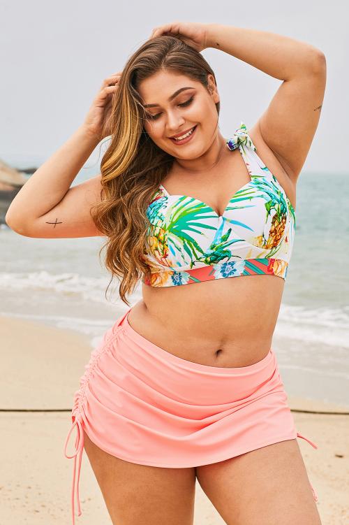 Pink Ruched Side Plus Size Beach Swim Bottom